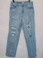 . Light wash denim high rise distressed straight leg mom jeans size 30