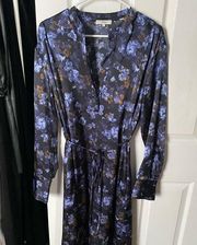 100% Polyester Blue and Brown Floral Long Sleeved Gown