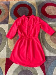 AQUA  Red Long Tunic Drawstring Blouse Top 3/4 Sleeves Size Small