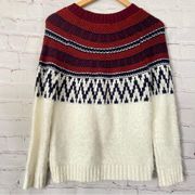 BB Dakota Womens Sweater Sz XS Knit Red White Fluffy Stripe Aztec Boho Geometric