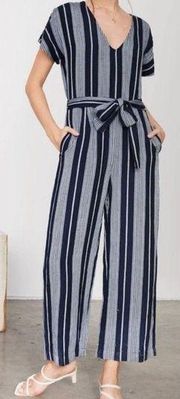 Rails Navy Angela Mediterranean Stripe Linen Blend Jumpsuit Size XS