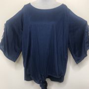 navy blue crochet quarter sleeve tee shirt size X3