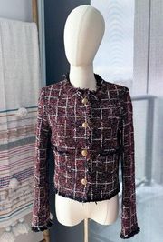 Aqua Red Black Front Gold Button Closure Tweed Blazer Jacket Women’s Size Small