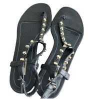 BALENCIAGA BLACK ANKLE STRAP LEATHER STUDDED FLAT SANDAL