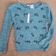 🆕️ Teal and Silver Sweater with Black Pearl Bows, Women's XS