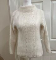 Fuzzy Angora Sweater Pullover Vtg NEWPORT NEWS Cozy Soft White Ribbed Sz M Mock‍