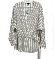 West Kei Tacita Faux Wrap Top Size XXL Striped Poly Linen Blend White NWT