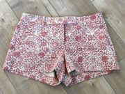 THEORY $220 BATIK FLORAL PRINT BREEZY SHORTS CORAL RED IVORY Sz 2