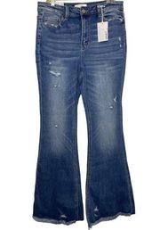 NWT Vervet Bella Jeans 31 High Rise Flare Distressed Frayed Denim Cotton Blend