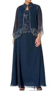 J Kara Women's Plus Size Beaded Long Jacket Dress