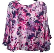 Jennifer Lopez Purple & Pink Floral Long Bell Sleeve Blouse Size Small