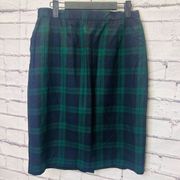 Brooks Brothers Womens Blue & Green Plaid Pattern Back Zip Straight Skirt Size 1