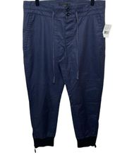 NWT J.Crew Women’s Coated Cavalry Twill Blue Joggers Zip Open Bottom Legs Size 6