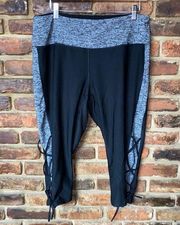 Vogo Athletica Black White Lace-Up Strappy Crop Capri Leggings Women's Size 1X