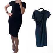 ROBERTO CAVALLI Short Sleeve Bodycon Midi Ruching Black Dress Small