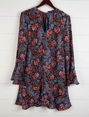 Xhilaration  Long Sleeves Blue Red Floral Print Shirtdress Size L