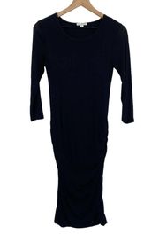 Standard James Perse Jersey Stretch Knit Knee Length Dress Ruched Scoop Black 3