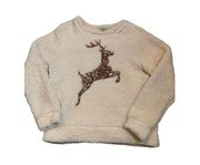 Chance or Fate Teddy Sequin Reindeer Holiday Sweater Size Large