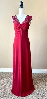 LAUNDRY BY SHELLI SEGAL | Red Full Length Embroidered Mesh Formal Gown Sz S