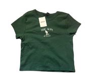 Forever 21 the alps ski resort pine green baby tee size woman's large NWT