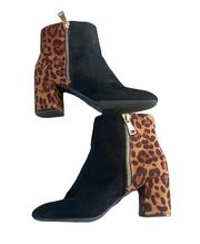 Size 11 Black and Cheetah Printed Ankle Boots