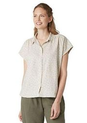 Eddie Bauer Womens Leopard Print Button Up Beach Boho Linen-Blend Camp Shirt M