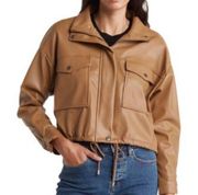 NWT T Tahari Faux Leather Bomber Jacket In Iced latte