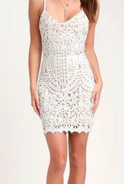 Lulus  Perfect Love White and Nude Lace Mini Dress