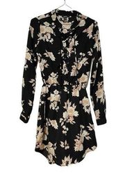 Rue 21 Lace Up Front Hi-Lo Hem Floral Dress Black with Beige Roses XS