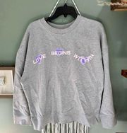 BP Sweatshirt Pullover Long Sleeve Lounge Gray Love Boho Rib Spring Medium M NWT