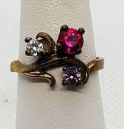 Gold Tone, Pink Ruby, & Purple Spinel Ring