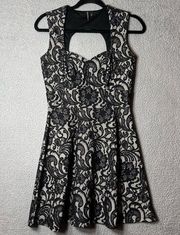 Heart Soul Dress Womens Small Black Open Back Lace Floral Sweetheart Neck Dress