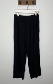 Black Pull On Elastic Waist Pleated Straight Leg Knit Pants