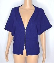 Karen Millen Hook & Eye Closure Short Sleeve Cardigan Blue Ribbed Size 2