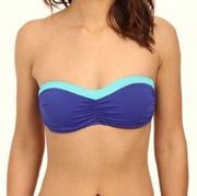 TOMMY BAHAMA Deck Piping Swim Suit Shirred Bandeau Cup Bra Top Blue Medium NWT