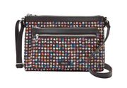 Womens Relic by Fossil Evie Black Multi-Colored Polka Dot Crossbody Purse