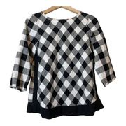 J Jill Love Linen 3/4 Soeeve Black Gingham Blouse Top Shirt XS