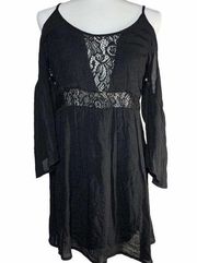 Indikah black lace cutout bare shoulder dress med