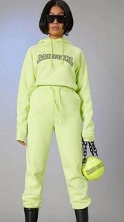 Dolls Kill POSTER GIRL lime green baby girl hoodie jogger sweat suit size small