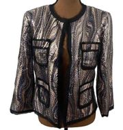 Cache sequined swirl patch pocket fringed cardigan evening jacket size M