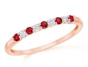 Genuine Diamond and Ruby Anniversary Band in 14k Rose Gold Wedding Engagement