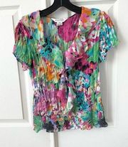 Allison Taylor multi color floral short sleeved blouse