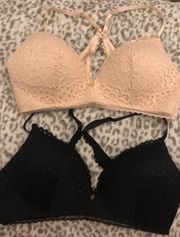 New  2 Pack Lace Wire Free Bras Nude & Black Size XL 36-38