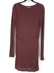 T Alexander Wang Womens Size Large Mesh Insert Maroon Bodycon Dress Long Sleeve