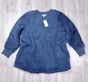 Plus Size Navy Blue Sherpa Pullover 1X