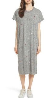 The Great The Boxy Embroidered T-Shirt Dress Gray  Multi-Colored Hearts 2 Medium