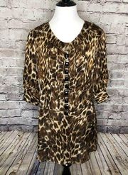 Alberto Makali Animal Print‎ Button Silk Tunic Top