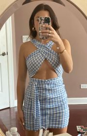 SheIn Blue & White Checkered Wrap Dress