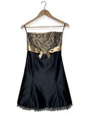 For Gunne Sax Strapless Black  Dress w/Gold Bow Size 7