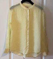 Yellow & White Striped Button Down 100% Silk Shirt